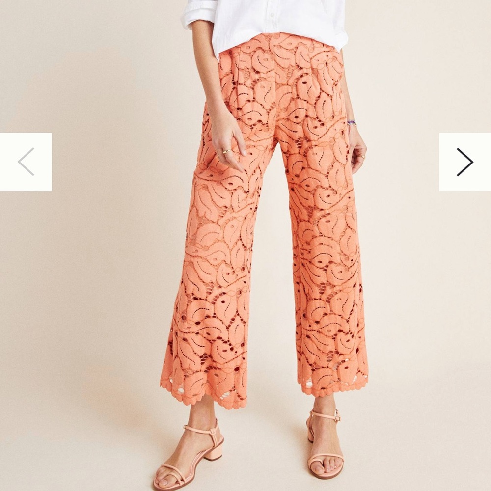Anthropologie Coral Eyelet Wide-Leg Cropped Pants